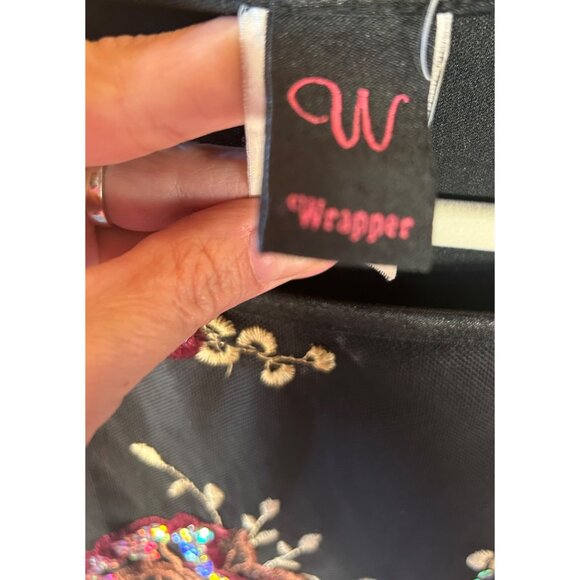 Womens Small Black Sheer Mesh Floral Embroidered Top Sequins Y2K Fairy Whimsy - Picture 6 of 7